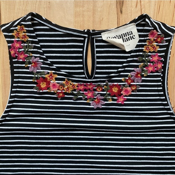 Savannah Jane Striped with Floral Embroidered Tank Top - Picture 2 of 9